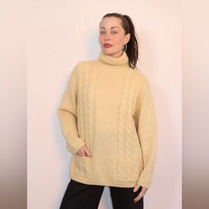 Elegant Butter Yellow Wool Cable Knit Sweater